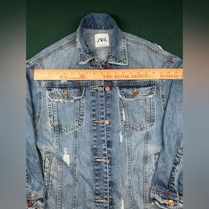 ZARA Distressed Denim Jacket Cropped Raw Hem XS